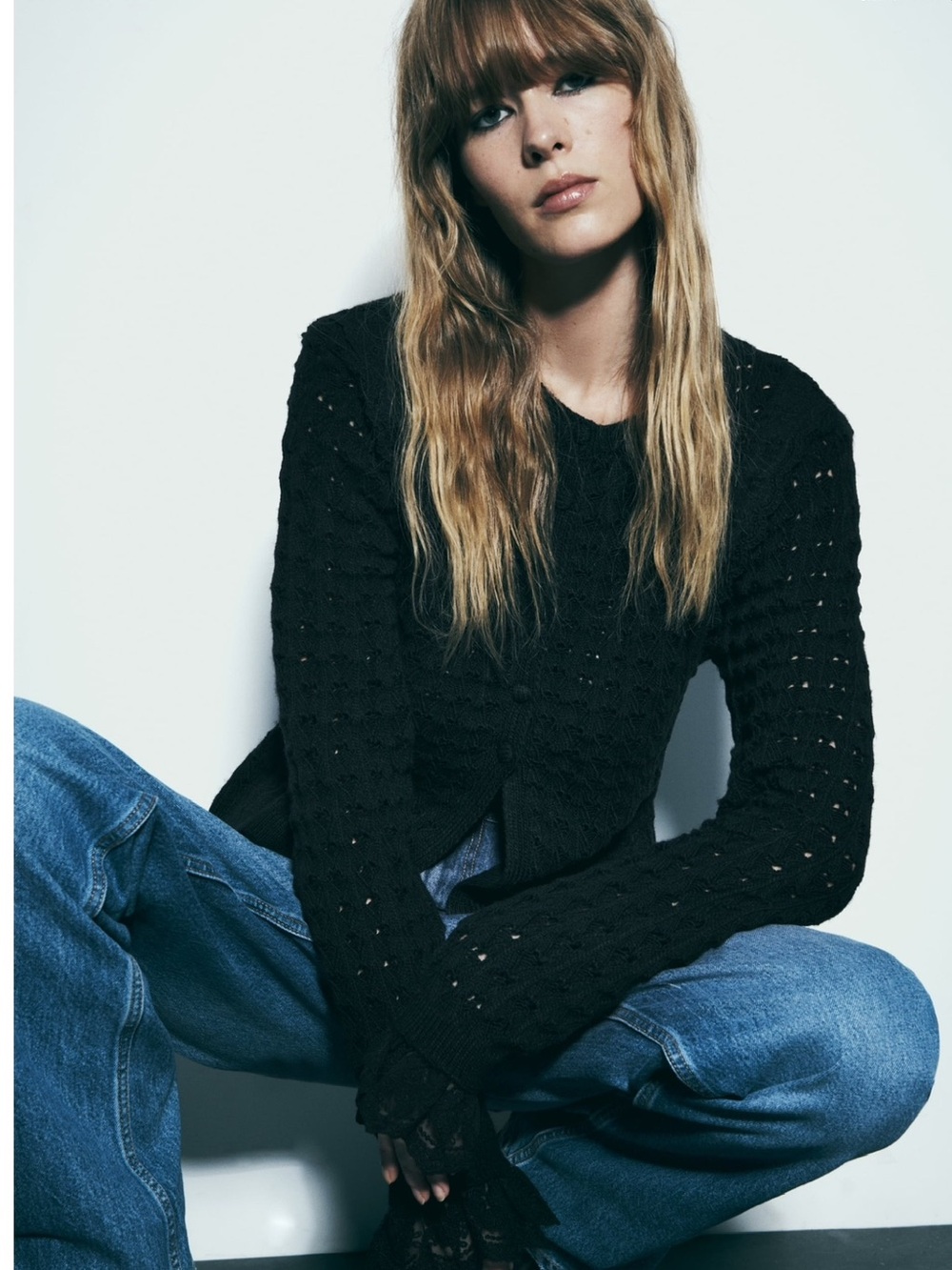 New! Zara Pointelle Knit Cardigan XL